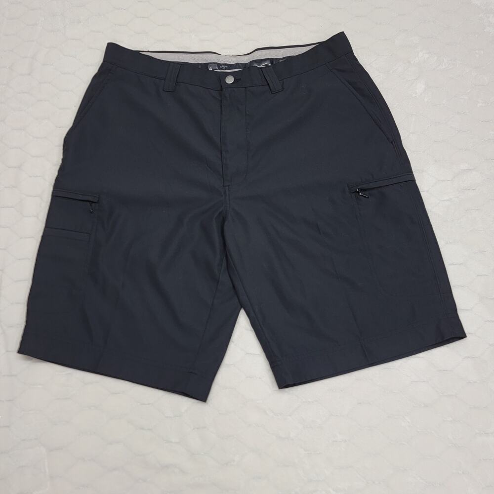 Callaway Men Performance Golf Shorts 34 Black Cargo Zipper Pockets Stretch